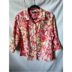 Karen Scott Coral, Yellow & White Floral Button-Down Shirt